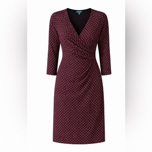 Ralph Lauren Women's Black Burgundy and Cream Long Sleeve Dress Size 12